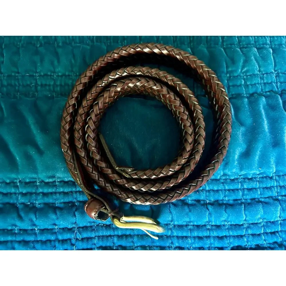 Braided brown belt leather with brass buckle made in Argentina size 40